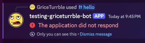 /hello command showing an error message