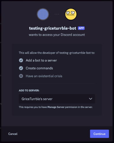 bot installation screen