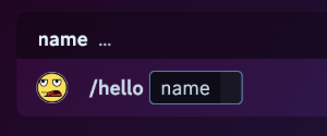 /hello command with name parameter waiting for input